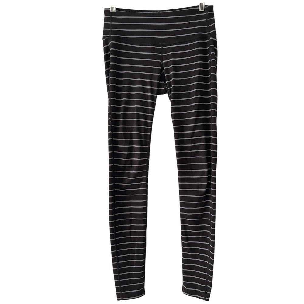 Athleta Black &‎ Gray Striped Leggings XS